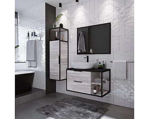 Приобрести Комплект мебели шанико/черный 90 см Grossman Лофт 109002 + GR-3015 + 209001 в магазине сантехники Santeh-Crystal.ru