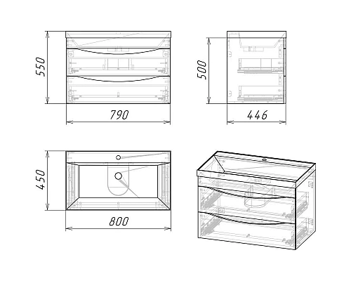 Заказать Тумба с раковиной бетон пайн/графит матовый 80,2 см Grossman Талис 108013 + 4627173210188 в магазине сантехники Santeh-Crystal.ru