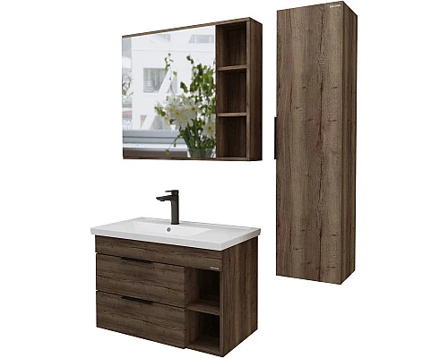 Приобрести Комплект мебели темный дуб 81 см Grossman Форта 1080042 + 30469 + 2080022 в магазине сантехники Santeh-Crystal.ru