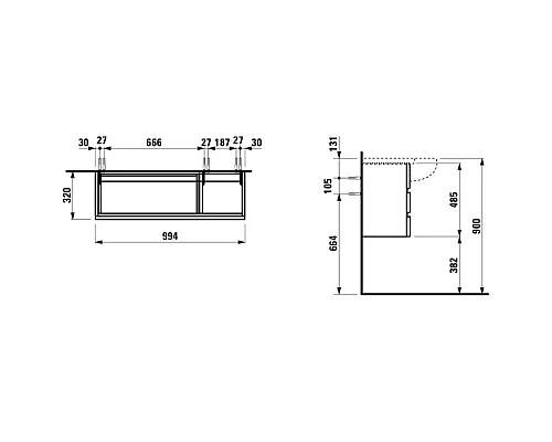 Приобрести Тумба белый глянец 99,4 см 2 ящика Laufen Alessi One 4.2450.0.097.631.1 в магазине сантехники Santeh-Crystal.ru