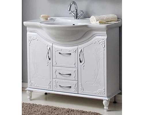 Приобрести Тумба с раковиной белый глянец 96,5 см Atoll Барселона в магазине сантехники Santeh-Crystal.ru