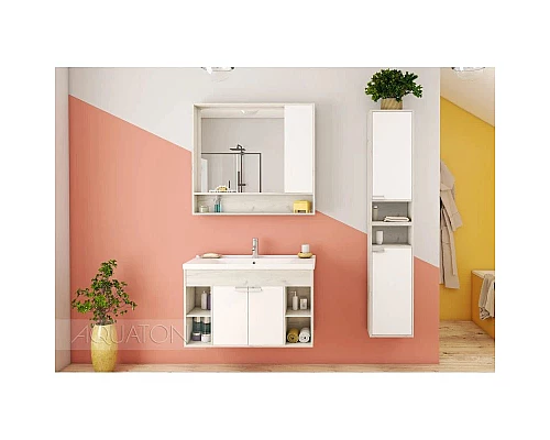 Купить Тумба белый глянец/дуб крафт 99,2 см Акватон Флай 1A237501FAX10 в магазине сантехники Santeh-Crystal.ru