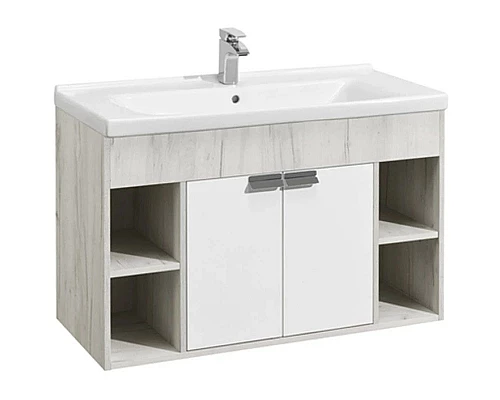 Приобрести Тумба с раковиной белый глянец/дуб крафт 100 см Акватон Флай 1A2375K0FAX10 в магазине сантехники Santeh-Crystal.ru