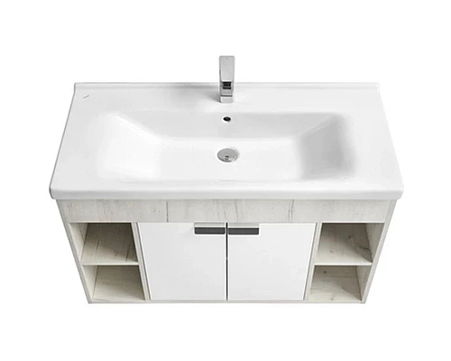 Приобрести Тумба с раковиной белый глянец/дуб крафт 100 см Акватон Флай 1A2375K0FAX10 в магазине сантехники Santeh-Crystal.ru