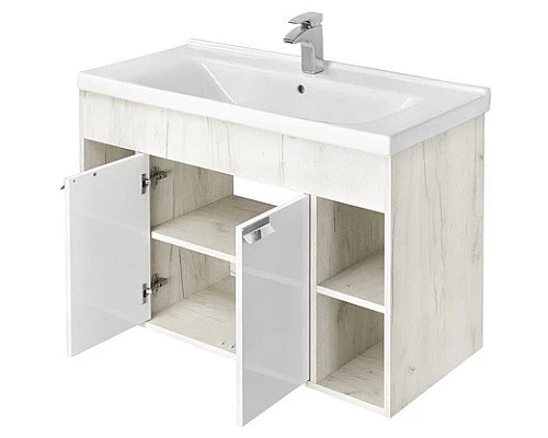 Приобрести Тумба с раковиной белый глянец/дуб крафт 100 см Акватон Флай 1A2375K0FAX10 в магазине сантехники Santeh-Crystal.ru