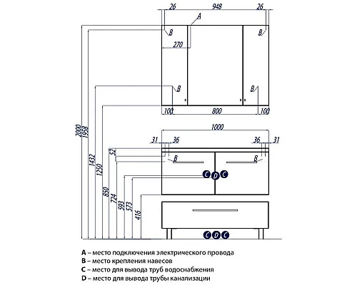 Купить Тумба с раковиной белый глянец 100 см Акватон Мадрид 1A1280K0MA010 в магазине сантехники Santeh-Crystal.ru