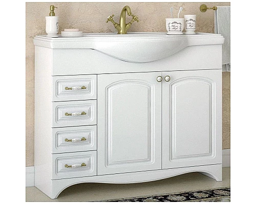 Купить Тумба с раковиной белый глянец 106 см Corozo Классика SETSD-00000315/SD-00000373 в магазине сантехники Santeh-Crystal.ru