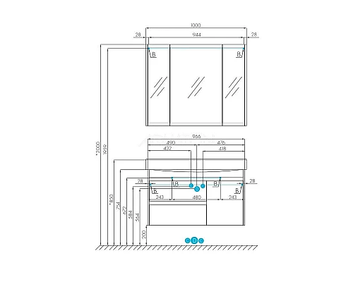 Заказать Тумба белый глянец/дуб эндгрейн 96,6 см Акватон Нортон 1A249001NT010 в магазине сантехники Santeh-Crystal.ru