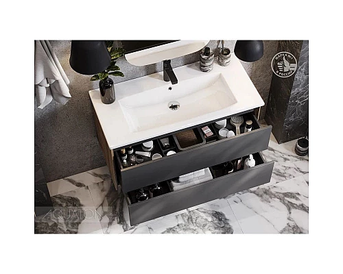 Приобрести Тумба графит софт/дуб веллингтон 98 см Акватон Сохо 1A258201AJA00 в магазине сантехники Santeh-Crystal.ru