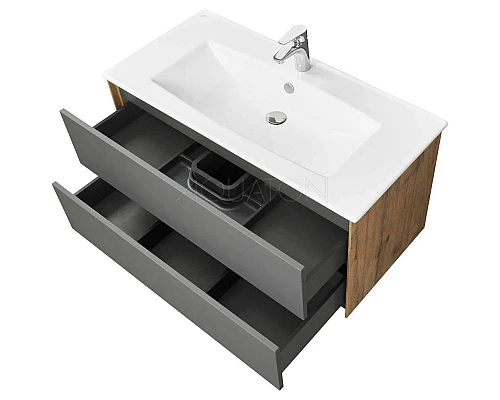 Купить Тумба с раковиной графит софт/дуб веллингтон 100,5 см Акватон Сохо 1A2582K1AJA00 в магазине сантехники Santeh-Crystal.ru