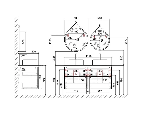 Заказать Тумба белый глянец 120 см Jorno Wood Wood.01.60/P/W + Wood.01.60/P/W + Wood.06.120/LW в магазине сантехники Santeh-Crystal.ru