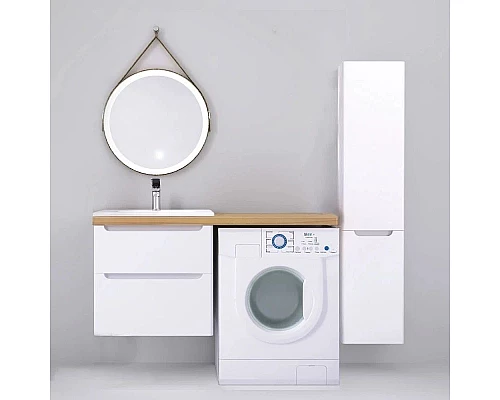 Приобрести Тумба с раковиной белый глянец 122 см Jorno Wood Wood.01.60/P/W + Wood.06.122/LW + Mol.08.65/W + Bra.05.461/R/W в магазине сантехники Santeh-Crystal.ru