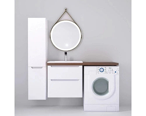 Заказать Тумба с раковиной белый глянец 122 см Jorno Wood Wood.01.60/P/W + Wood.06.122/DW + Mol.08.65/W + Bra.05.461/R/W в магазине сантехники Santeh-Crystal.ru