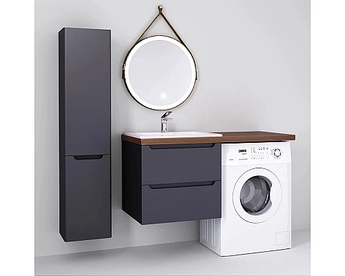 Заказать Тумба с раковиной серый матовый 122 см Jorno Wood Wood.01.60/P/GR + Wood.06.122/DW + Mol.08.65/W + Bra.05.461/R/W в магазине сантехники Santeh-Crystal.ru