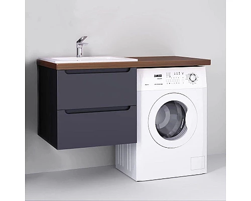 Заказать Тумба с раковиной серый матовый 122 см Jorno Wood Wood.01.60/P/GR + Wood.06.122/DW + Mol.08.65/W + Bra.05.461/R/W в магазине сантехники Santeh-Crystal.ru