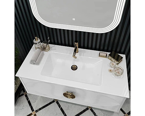 Приобрести Тумба с раковиной белый глянец/золото 121 см Opadiris Ибица в магазине сантехники Santeh-Crystal.ru