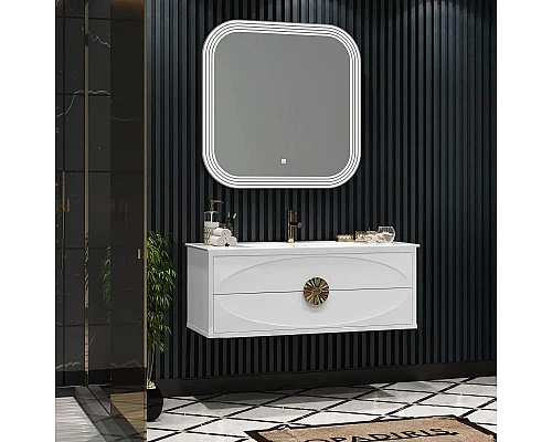 Приобрести Тумба с раковиной белый глянец/золото 121 см Opadiris Ибица в магазине сантехники Santeh-Crystal.ru