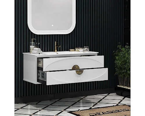 Приобрести Комплект мебели белый глянец/золото 121 см Opadiris Ибица в магазине сантехники Santeh-Crystal.ru