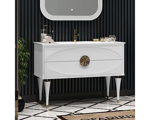 Приобрести Комплект мебели белый глянец/золото 121 см Opadiris Ибица в магазине сантехники Santeh-Crystal.ru