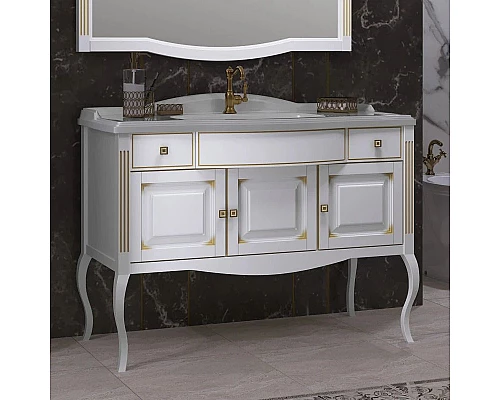 Приобрести Тумба с раковиной белый золотая патина 120 см Opadiris Лаура в магазине сантехники Santeh-Crystal.ru