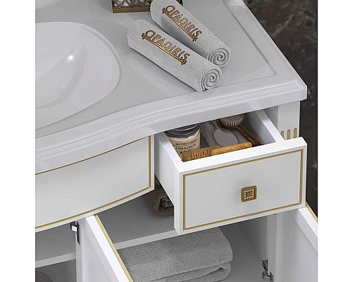 Приобрести Тумба с раковиной белый золотая патина 120 см Opadiris Лаура в магазине сантехники Santeh-Crystal.ru