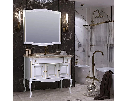 Купить Комплект мебели белый золотая патина 100 см со столешницей Opadiris Лаура в магазине сантехники Santeh-Crystal.ru