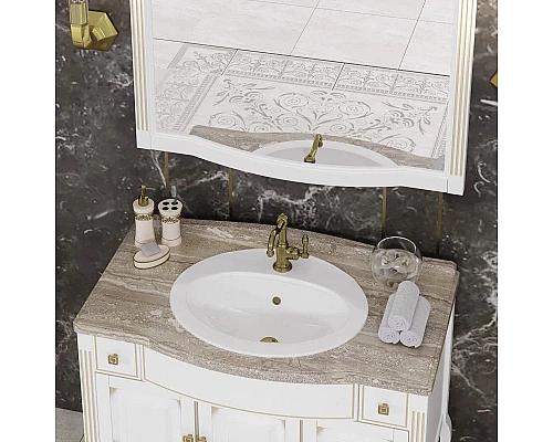 Купить Комплект мебели белый золотая патина 100 см со столешницей Opadiris Лаура в магазине сантехники Santeh-Crystal.ru