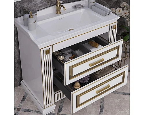 Заказать Комплект мебели белый золотая патина 100 см Opadiris Оникс в магазине сантехники Santeh-Crystal.ru