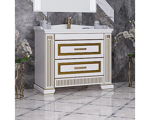 Заказать Комплект мебели белый золотая патина 100 см Opadiris Оникс в магазине сантехники Santeh-Crystal.ru