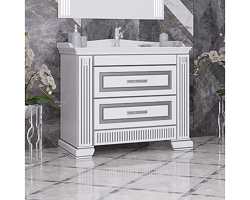 Купить Тумба с раковиной белый серебряная патина 100 см Opadiris Оникс в магазине сантехники Santeh-Crystal.ru