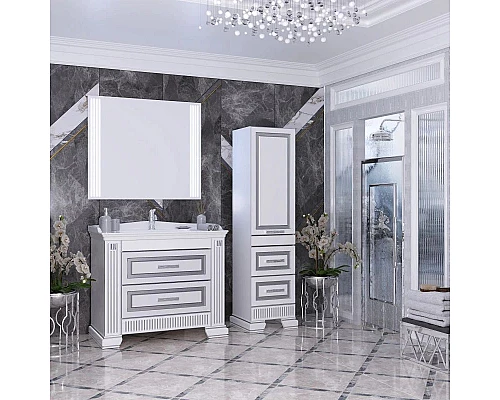 Купить Тумба с раковиной белый серебряная патина 100 см Opadiris Оникс в магазине сантехники Santeh-Crystal.ru