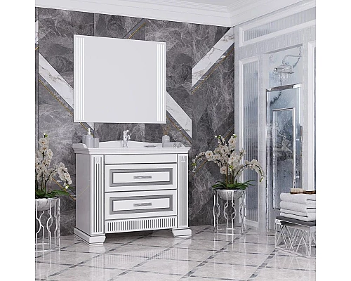 Купить Тумба с раковиной белый серебряная патина 100 см Opadiris Оникс в магазине сантехники Santeh-Crystal.ru