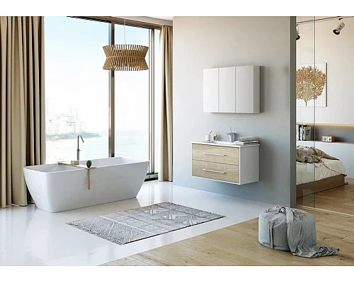 Купить Тумба с раковиной дуб сонома/белый глянец 97,2 см Aqwella 5 Stars Miami Mai.01.10 + Mal.10.04.D в магазине сантехники Santeh-Crystal.ru