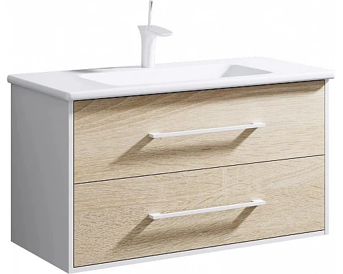 Купить Тумба с раковиной дуб сонома/белый глянец 97,2 см Aqwella 5 Stars Miami Mai.01.10 + Mal.10.04.D в магазине сантехники Santeh-Crystal.ru