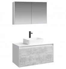 Комплект мебели белый глянец/ бетон светлый 100 см Aqwella 5 Stars Mobi MOB0110W + MOB0710BS + 4640021064269 + MOB0410 + MOB0717W