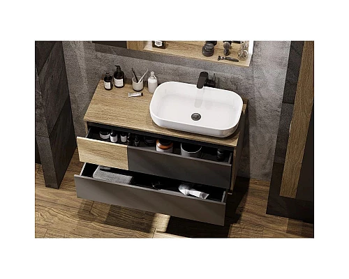 Приобрести Комплект мебели дуб кантри/антрацит 105 см Акватон Терра 1A246901TEKA0 + 1AX169WBXX000 + 1A247002TEDY0 в магазине сантехники Santeh-Crystal.ru