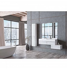 Комплект мебели белый глянец/ольха наварра 100 см Акватон Сакура 1A234901SKW80 + 1A71973KSK010 + 1A235102SKW80