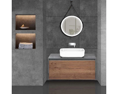 Купить Комплект мебели дуб табачный/бетон 100 см Vincea Mesa VMC-2MS100TB + VBS-105 + VLM-2N600+ в магазине сантехники Santeh-Crystal.ru