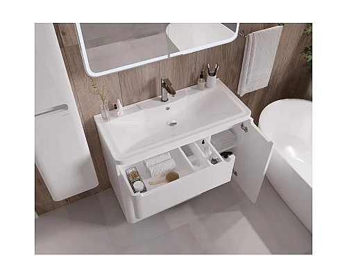 Купить Тумба с раковиной белый глянец 90,1 см Grossman Адель 109004 + 4627173210256 в магазине сантехники Santeh-Crystal.ru