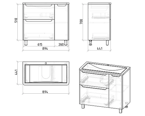 Купить Тумба с раковиной белый глянец 90,1 см Grossman Адель 109004 + 4627173210256 в магазине сантехники Santeh-Crystal.ru