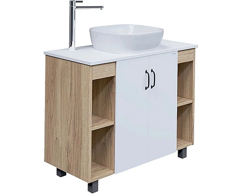 Заказать Тумба с раковиной дуб сонома/белый матовый 97,6 см Grossman Флай 101001 + 501001 + GR-3013 в магазине сантехники Santeh-Crystal.ru