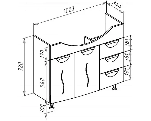 Приобрести Тумба с раковиной белый глянец 106,5 см с бельевой корзиной Bellezza Глория 4638518080014 + 4620008197340 в магазине сантехники Santeh-Crystal.ru