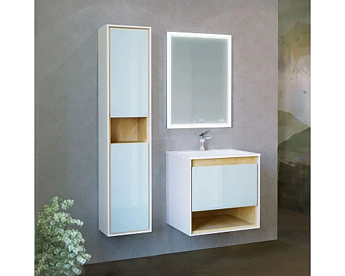 Купить Пенал подвесной белый/дуб R Jorno Glass Gla.04.150/P/W в магазине сантехники Santeh-Crystal.ru