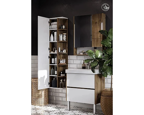 Приобрести Пенал подвесной белый глянец/дуб рустикальный Акватон Сканди 1A253403SDZ90 в магазине сантехники Santeh-Crystal.ru