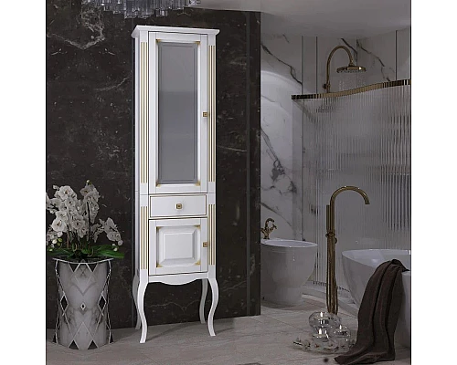 Купить Пенал напольный белый золотая патина L Opadiris Лаура Z0000006525 в магазине сантехники Santeh-Crystal.ru