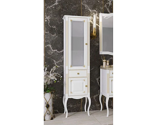 Купить Пенал напольный белый золотая патина L Opadiris Лаура Z0000006525 в магазине сантехники Santeh-Crystal.ru