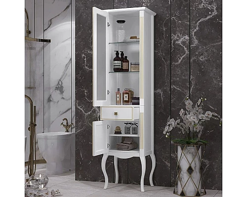 Купить Пенал напольный белый золотая патина L Opadiris Лаура Z0000006525 в магазине сантехники Santeh-Crystal.ru