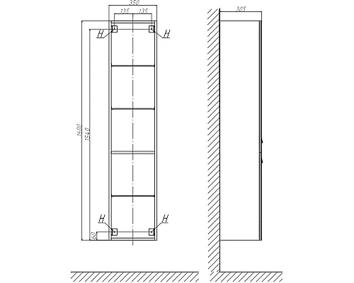 Купить Пенал подвесной дуб санремо L/R Velvex Estea ppEST.160-234 в магазине сантехники Santeh-Crystal.ru