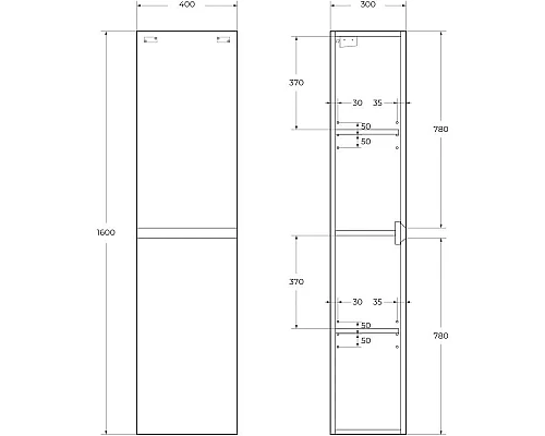 Купить Пенал подвесной Ossido Cezares Molveno MOLVENO-1600-2A-SC-OSS в магазине сантехники Santeh-Crystal.ru