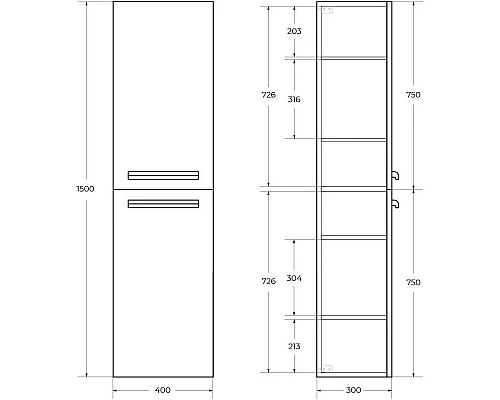 Купить Пенал подвесной Sapfiro Cezares Eco ECO-1500-2A-SC-SPF-P в магазине сантехники Santeh-Crystal.ru